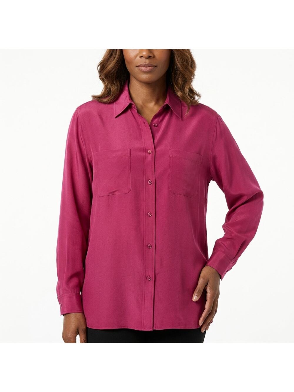 Reputation 100% Silk Pink Button-Up Lightweight Top Women Long Sleeve Size L